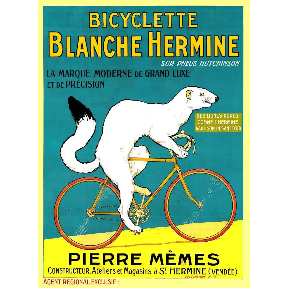 Pub vintage Bicyclette Blanche Hermine – Pierre Mêmes Vendée