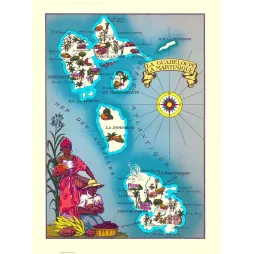 Fac-similé de carte ancienne Guadeloupe Martinique – Antilles françaises illustrée