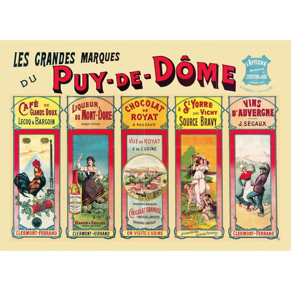 Affiche vintage Grandes Marques Puy-de-Dôme – Exposition 1900 Affiche vintage Grandes Marques Puy-de-Dôme – Exposition 1900