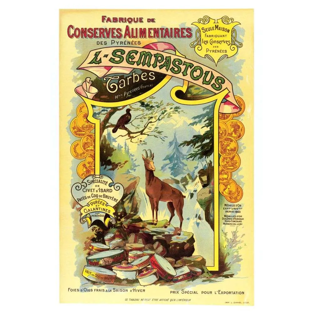 Pub vintage Conserves Sempastous Tarbes – Spécialités Pyrénées 1900 Pub vintage Conserves Sempastous Tarbes – Spécialités Pyrénées 1900
