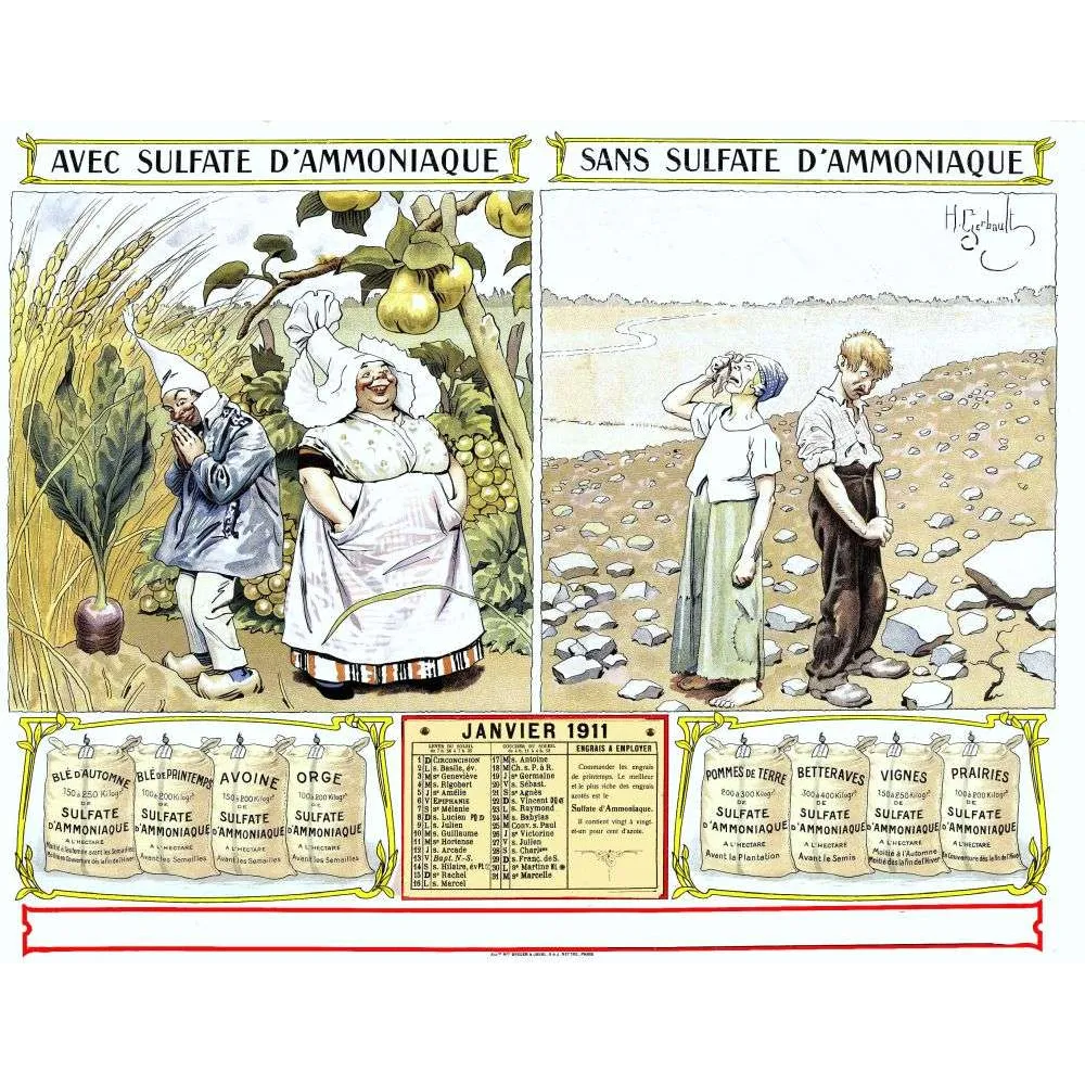 Sulfate d'Ammoniaque 1911 – Calendrier pub vintage agricole