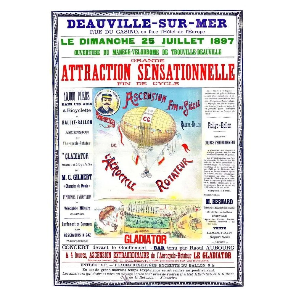 Vélodrome Deauville 1897 – Affiche aérocycle Gladiator Vélodrome Deauville 1897 – Affiche aérocycle Gladiator
