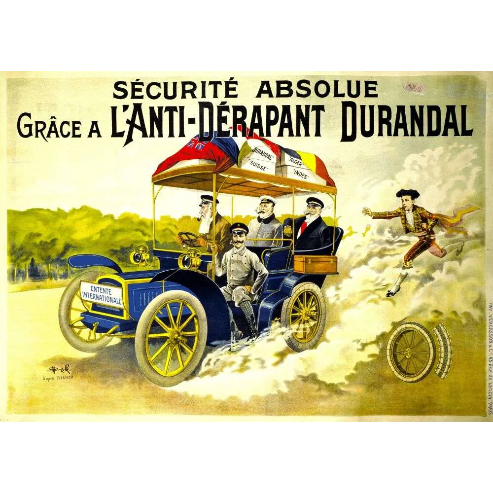 Pub vintage Anti-Dérapant Durandal – Sécurité automobile début XXe