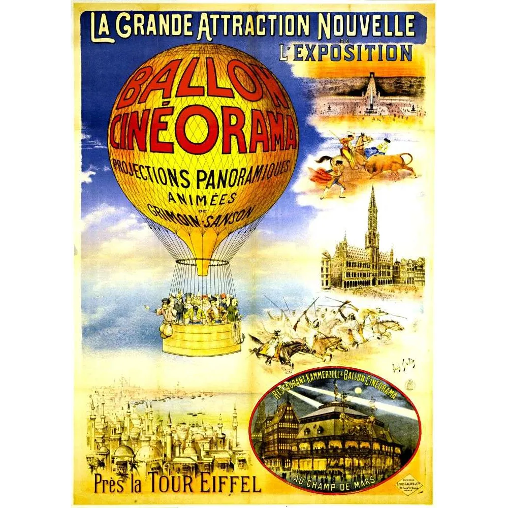 Affiche ancienne Ballon Cinéorama – Exposition Paris 1900 Tour Eiffel