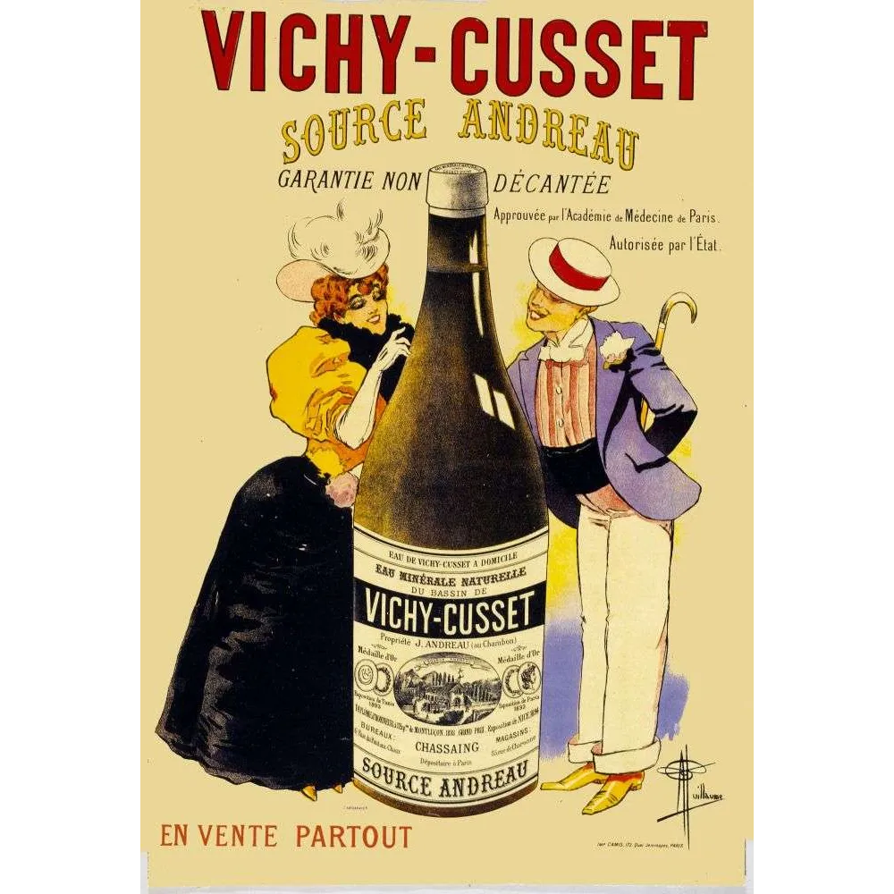 Pub vintage Vichy-Cusset Source Andreau – Eau minérale couple élégant Pub vintage Vichy-Cusset Source Andreau – Eau minérale couple élégant