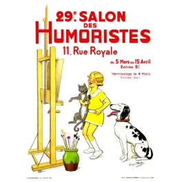 Affiche ancienne 29e Salon Humoristes – Fillette chat chien Paris