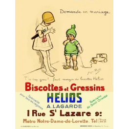 Pub vintage Biscottes Hélios – Enfants régime humour Paris années 1930