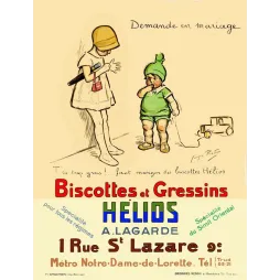Pub vintage Biscottes Hélios – Enfants régime humour Paris années 1930