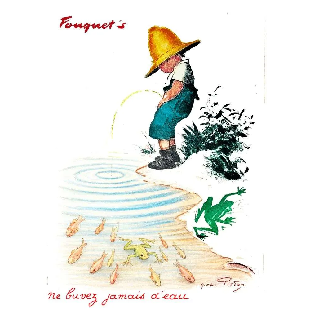 Pub vintage Fouquet's – Ne buvez jamais d'eau enfant poissons Paris