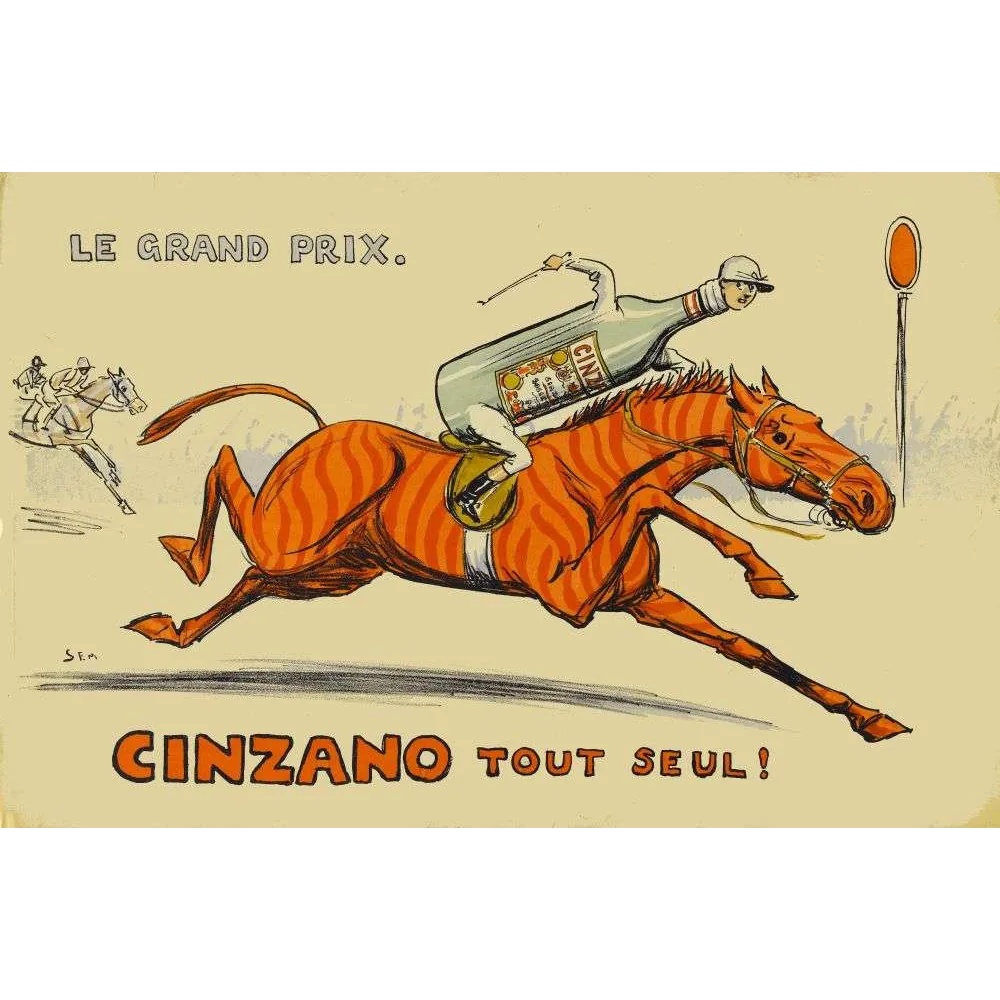 Pub vintage Cinzano Tout Seul – Grand Prix cheval course signé SEM Pub vintage Cinzano Tout Seul – Grand Prix cheval course signé SEM