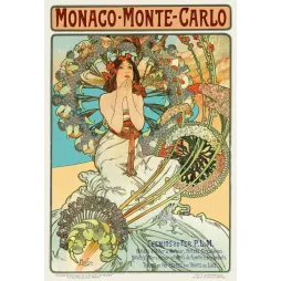 Affiche vintage Mucha Monaco Monte-Carlo PLM 1897 Art Nouveau