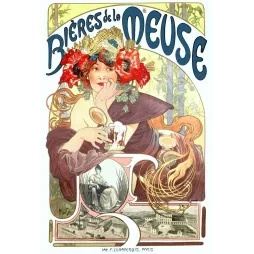 Pub vintage Bières de la Meuse Mucha 1897 Art Nouveau