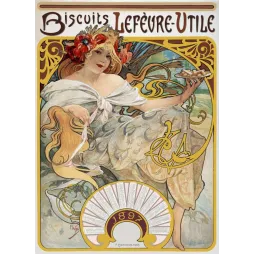 Pub vintage Biscuits LU Lefèvre-Utile Mucha calendrier 1897