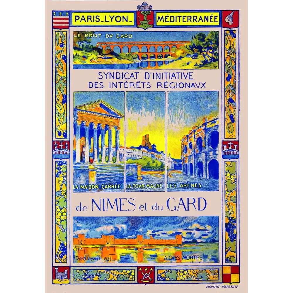 Affiche vintage Nîmes Gard PLM 1922 Affiche vintage Nîmes Gard PLM 1922