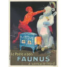 Pub vintage poêle Faunus vaincu le froid 1924