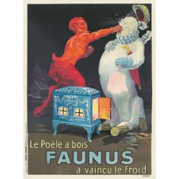 Pub vintage poêle Faunus vaincu le froid 1924