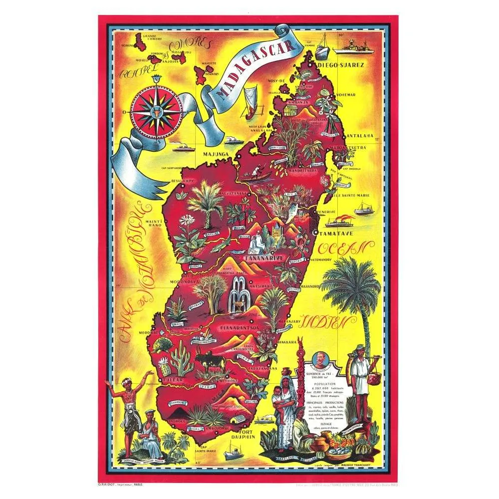 Carte illustrée vintage Madagascar 1945 France Outre-Mer