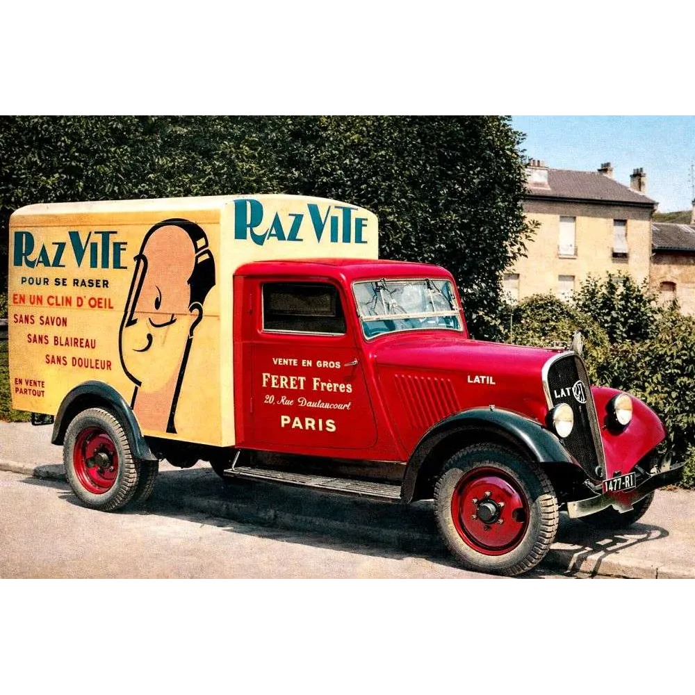 Photo vintage camion publicitaire Raz Vite Latil Paris 1930