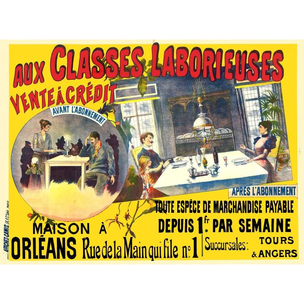 Pub vintage vente à crédit Classes Laborieuses Orléans XIXe Pub vintage vente à crédit Classes Laborieuses Orléans XIXe
