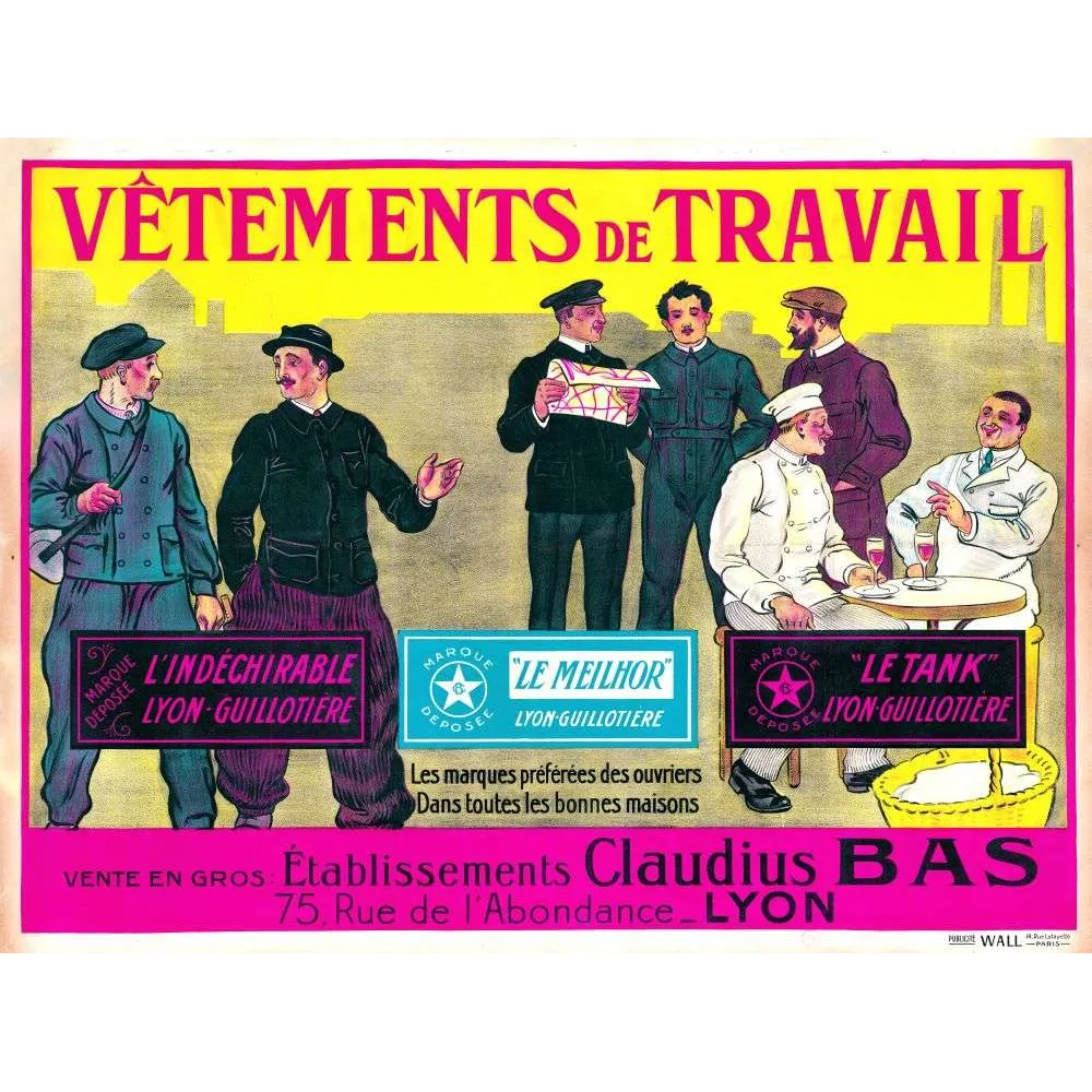 Pub vintage vêtements travail Claudius Bas Lyon début XXe