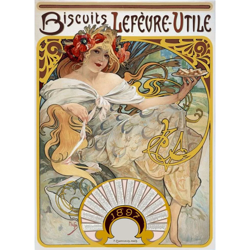 Affiche ancienne Biscuits LU Lefèvre-Utile Mucha 1897 – Art Nouveau – Fine Art