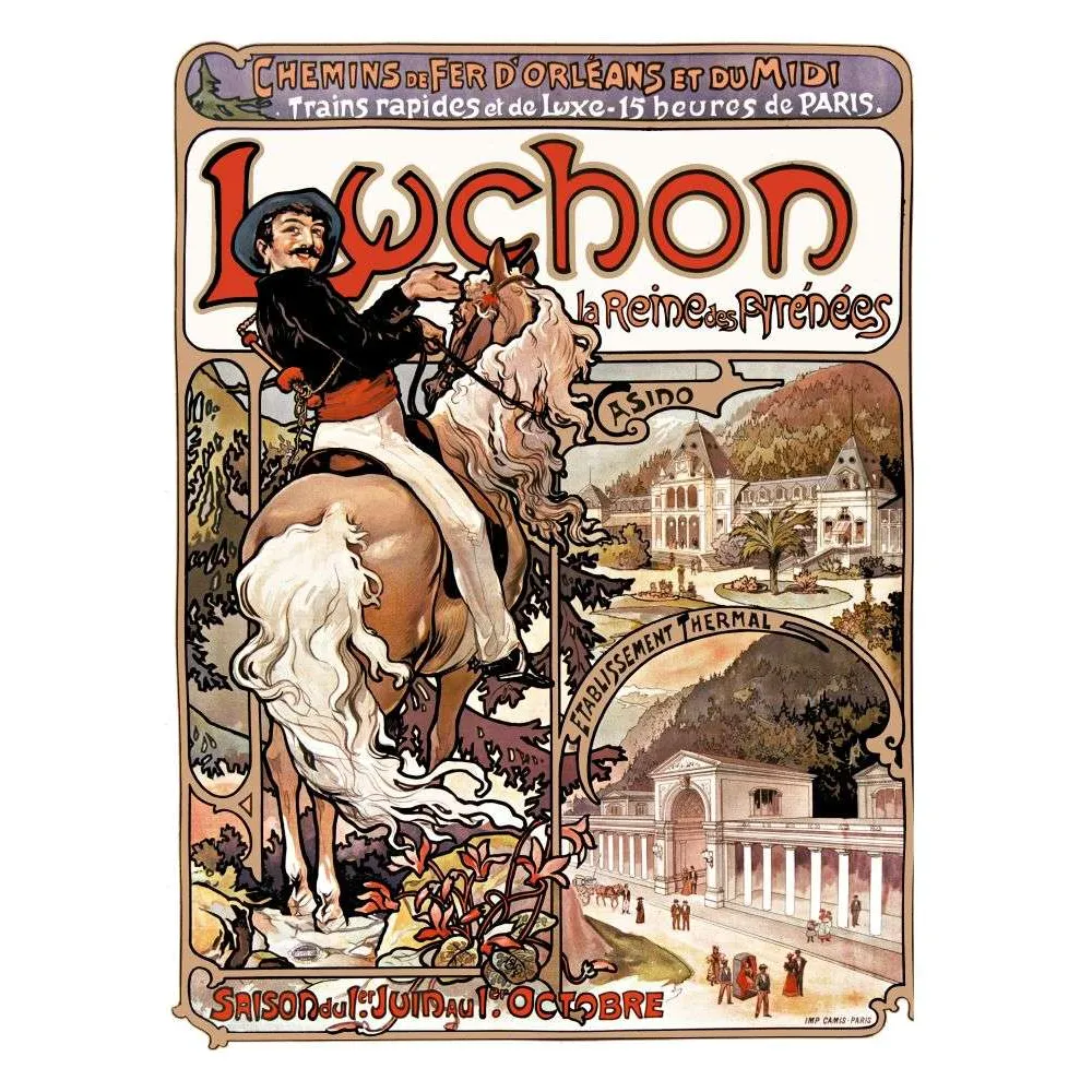 Affiche ancienne Luchon Pyrénées Chemin de Fer Art Nouveau – Fine Art