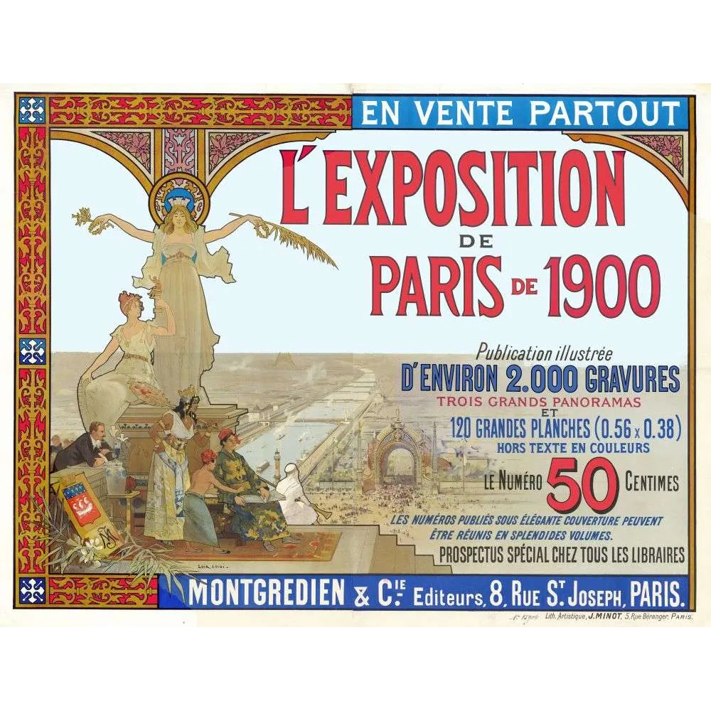 Affiche vintage Exposition Paris 1900 publication illustrée Montgredien