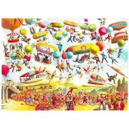 Illustration fantaisiste vintage cité aérienne ballons dirigeables XIXe