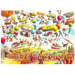 Illustration fantaisiste vintage cité aérienne ballons dirigeables XIXe