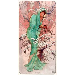 Illustration vintage Mucha Hiver Quatre Saisons 1896 Art Nouveau