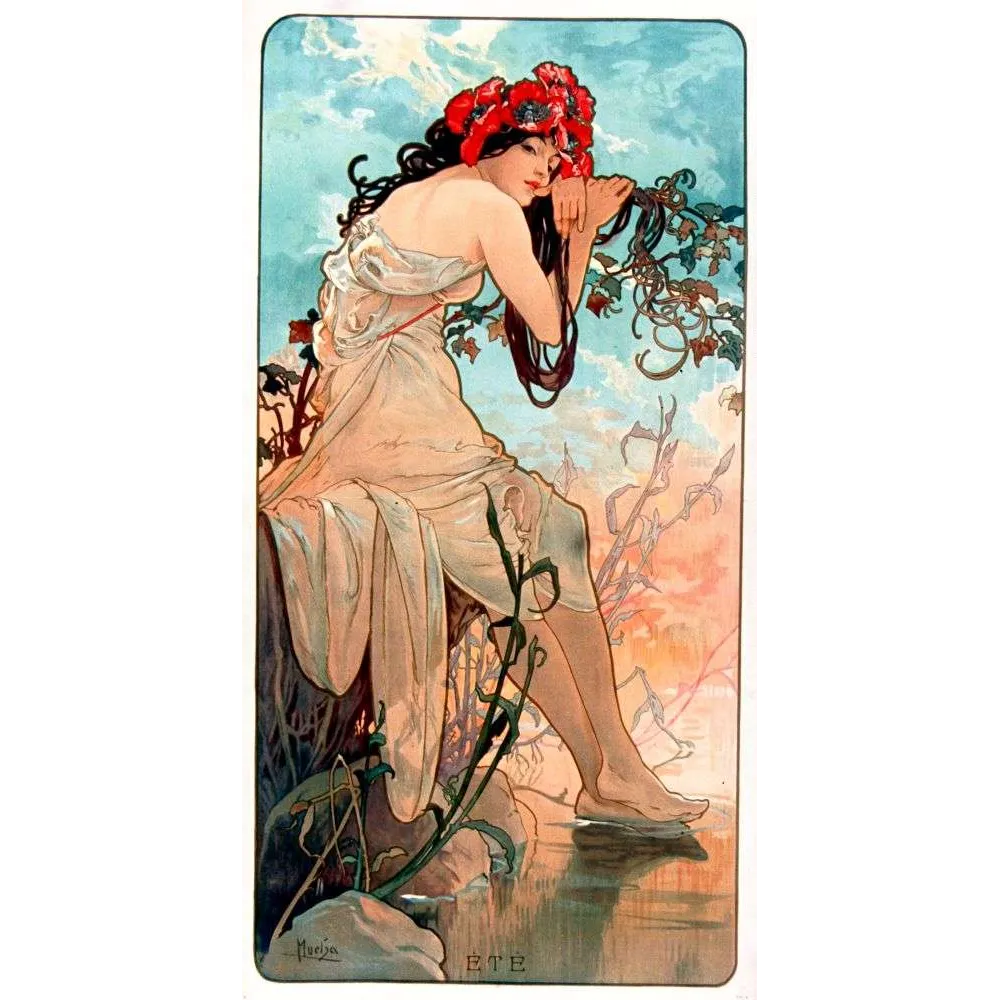 Illustration vintage Mucha Été Quatre Saisons 1896 Art Nouveau