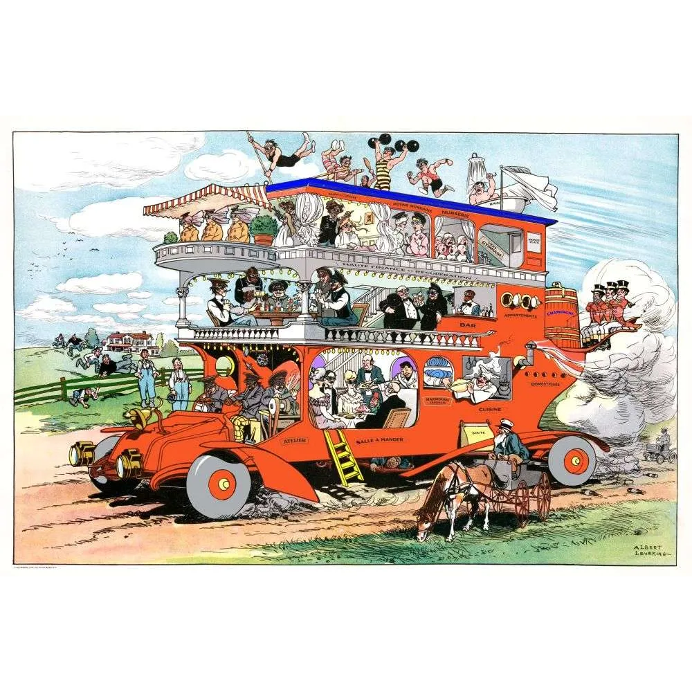 Illustration humoristique vintage automobile luxe Levering début XXe