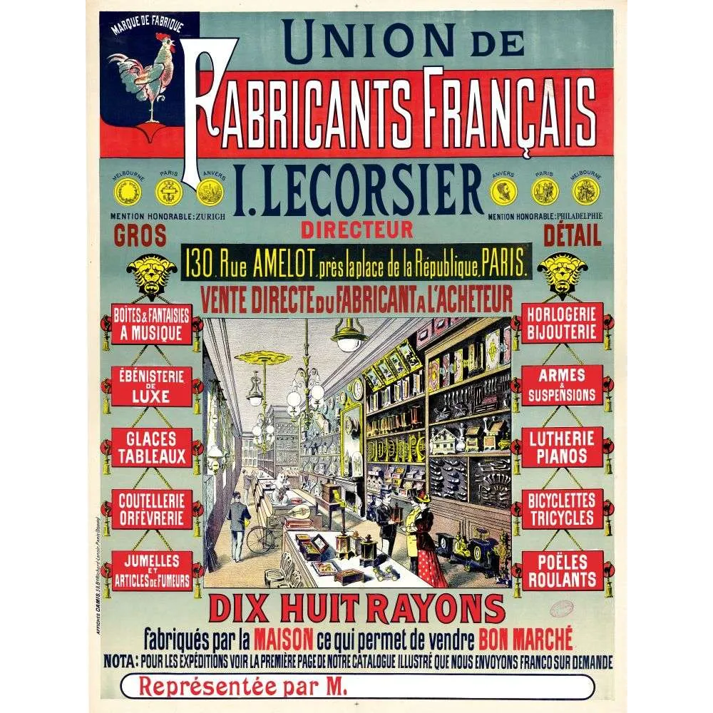 Pub vintage grand magasin Union Fabricants Français Lecorsier Paris XIXe
