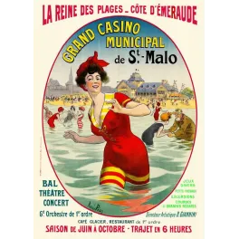 Affiche touristique vintage Casino Saint-Malo Côte Émeraude baigneuse