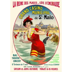 Affiche touristique vintage Casino Saint-Malo Côte Émeraude baigneuse