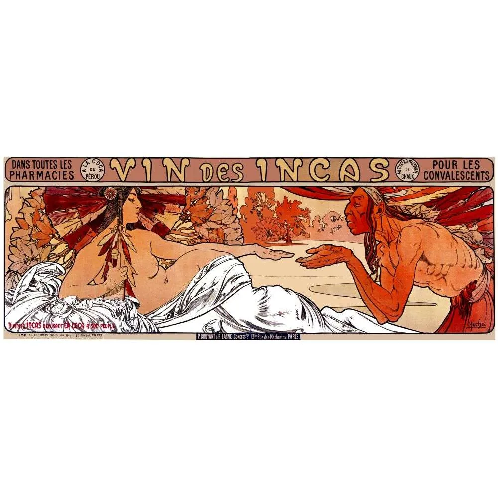 Pub vintage Vin des Incas Mucha coca Pérou pharmacie Art Nouveau