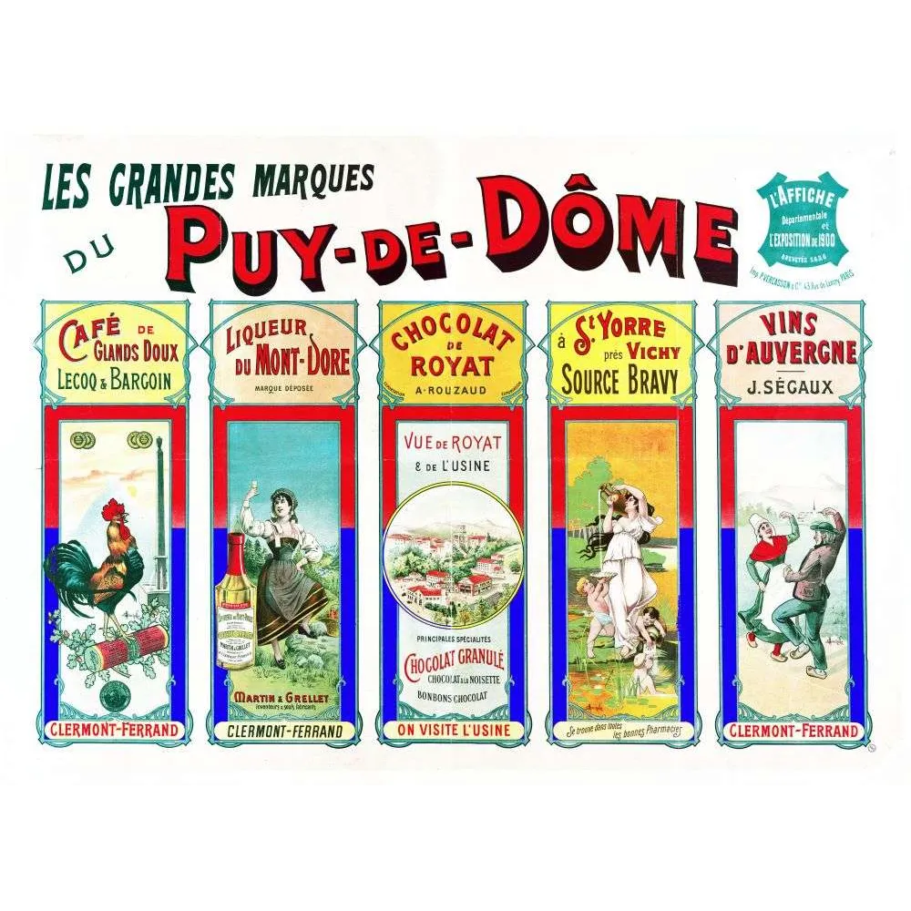 Affiche collective vintage marques Puy-de-Dôme Auvergne Exposition 1900 Affiche collective vintage marques Puy-de-Dôme Auvergne Exposition 1900