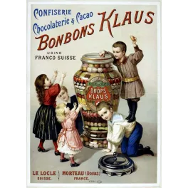 Pub vintage bonbons Klaus enfants bocal confiserie franco-suisse