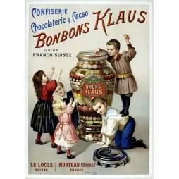 Pub vintage bonbons Klaus enfants bocal confiserie franco-suisse