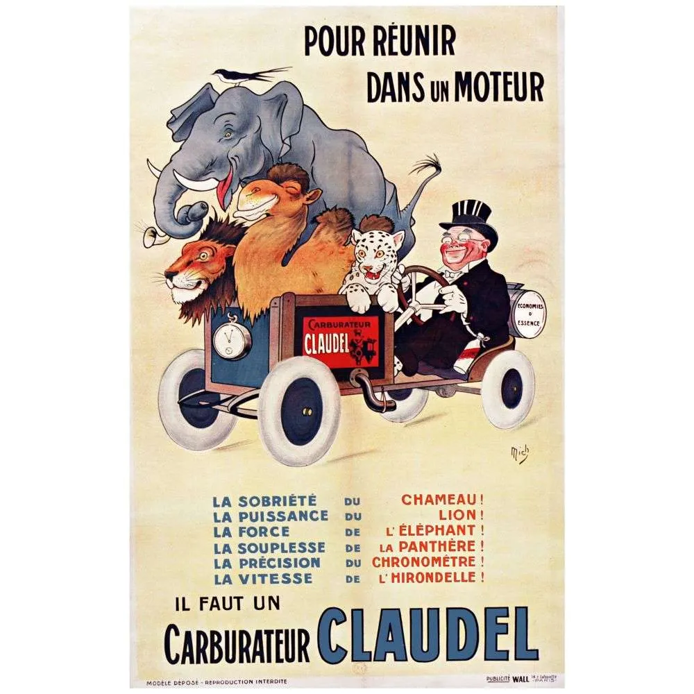 Pub vintage Carburateur Claudel animaux Mich automobile 1920 Pub vintage Carburateur Claudel animaux Mich automobile 1920