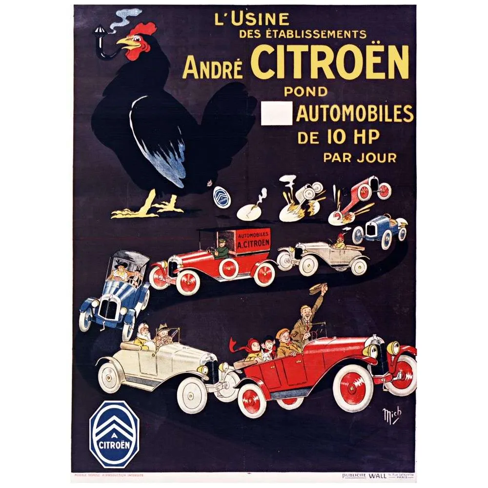 Pub vintage Citroën coq pond automobiles 10 HP Mich 1920 Pub vintage Citroën coq pond automobiles 10 HP Mich 1920