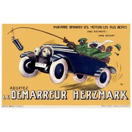 Pub vintage démarreur Herzmark automobile humoristique Mich 1920