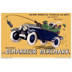 Pub vintage démarreur Herzmark automobile humoristique Mich 1920
