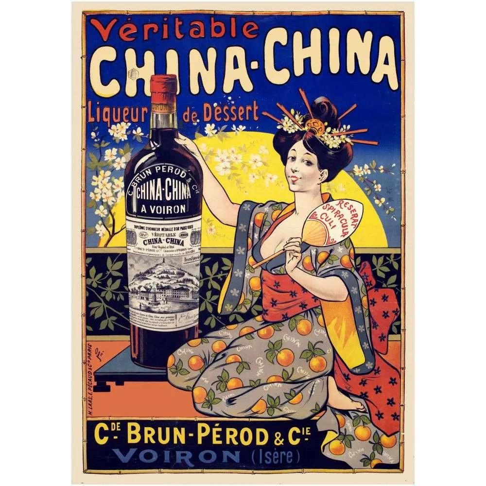 Pub vintage liqueur China-China Brun-Pérod Voiron geisha japonisme Pub vintage liqueur China-China Brun-Pérod Voiron geisha japonisme