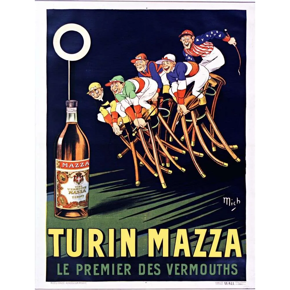 Pub vintage vermouth Turin Mazza jockeys course Mich années 1920 Pub vintage vermouth Turin Mazza jockeys course Mich années 1920