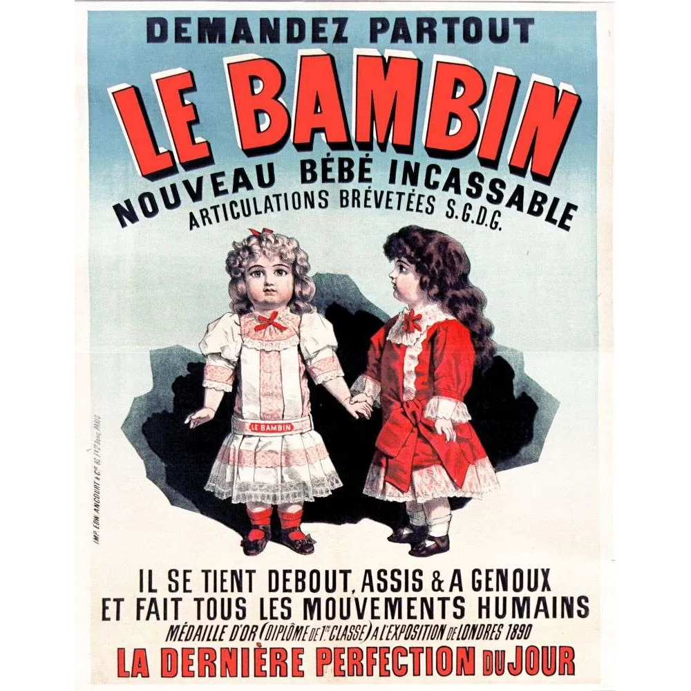 Le Bambin – Affiche pub vintage poupée incassable 1890
