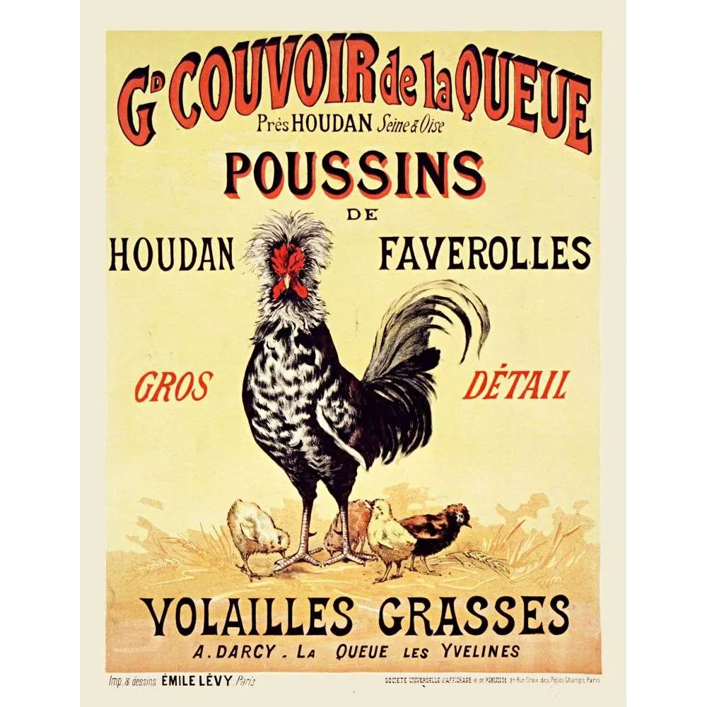 Couvoir Houdan Faverolles – Affiche pub vintage volailles Couvoir Houdan Faverolles – Affiche pub vintage volailles