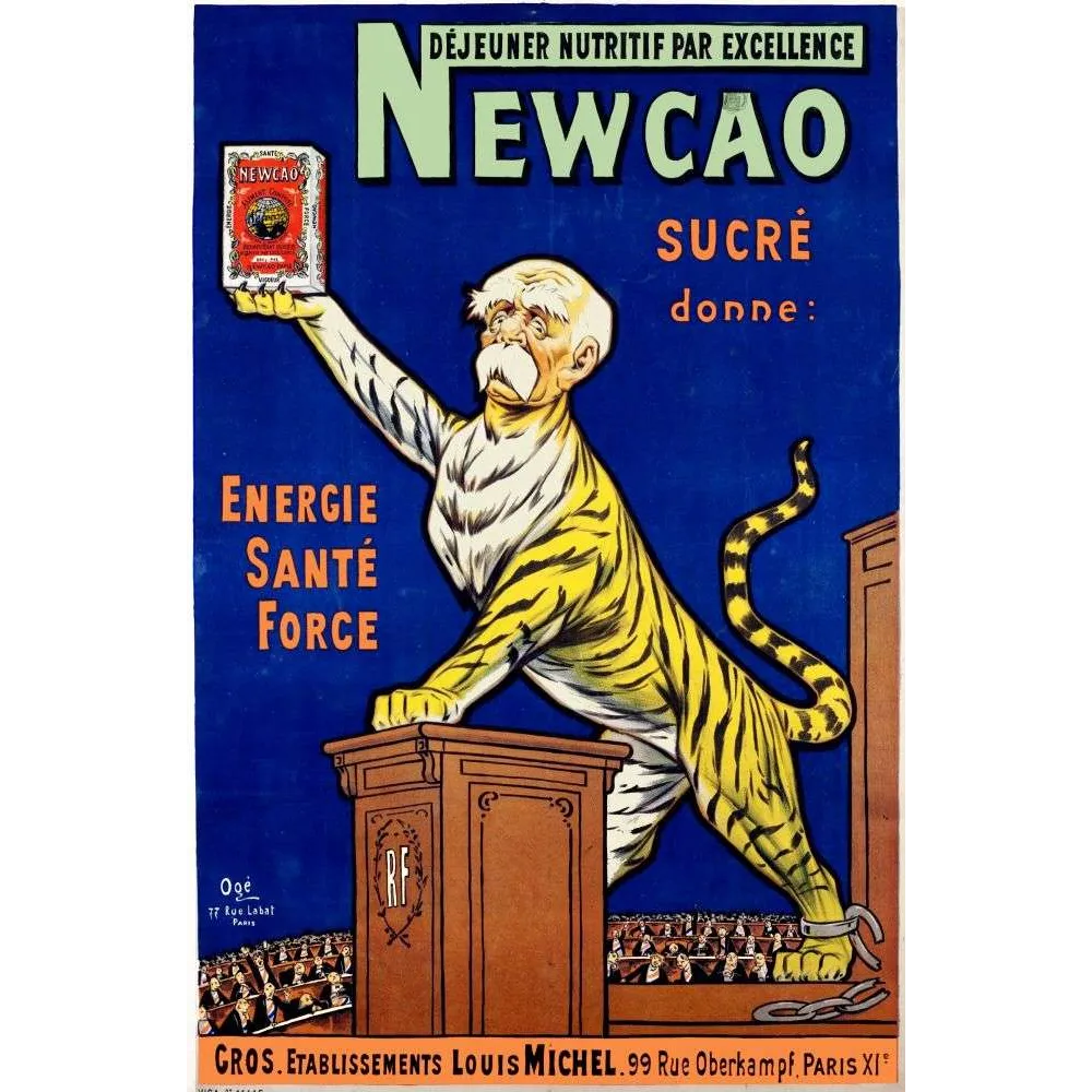 Newcao – Affiche pub vintage cacao tigre Paris Ogé Newcao – Affiche pub vintage cacao tigre Paris Ogé
