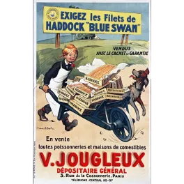 Haddock Blue Swan Jougleux – Affiche pub vintage poisson Paris