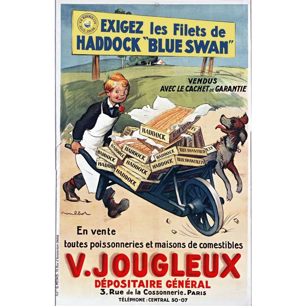 Haddock Blue Swan Jougleux – Affiche pub vintage poisson Paris
